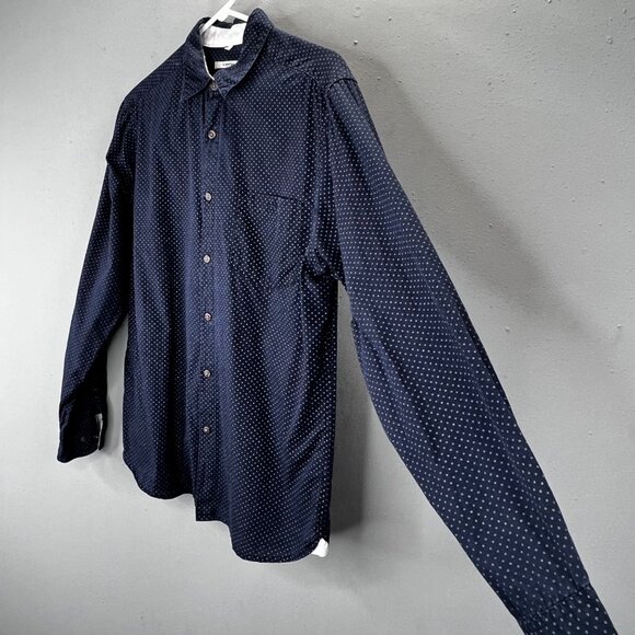 Moda Campia Button Up Shirt M Men Blue Long Sleeve Pocket Squares Pattern - Picture 2 of 6